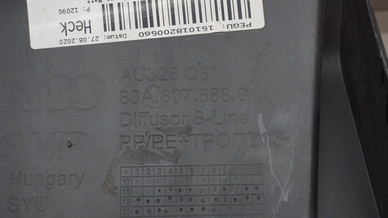 2019-2021 AUDI Q3 S-LINE REAR LOWER BUMPER COVER VALANCE OEM 83A807568B