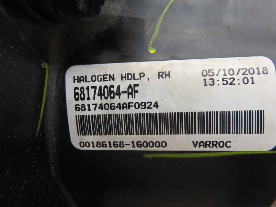 2015-2023 DODGE CHALLENGER FRONT RIGHT HEADLIGHT HALOGEN OEM 68174064-AF 9360