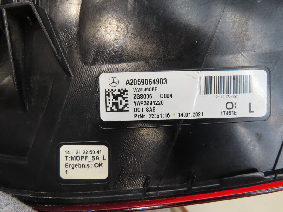 2019-2021 MERCEDES-BENZ C300 C63 LEFT DRIVER TAIL LIGHT LED OEM  A2059064903