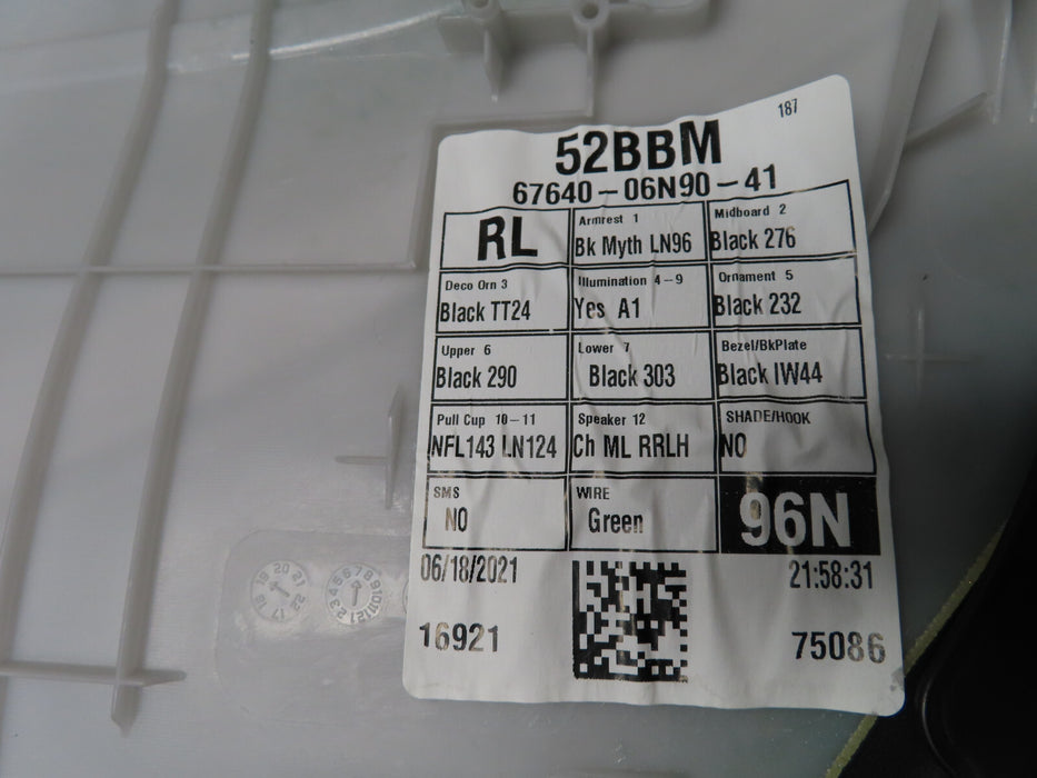 2019-2021 Lexus ES350 ES300h Rear Left Door Panel Assembly 67640-06N90-41 OEM