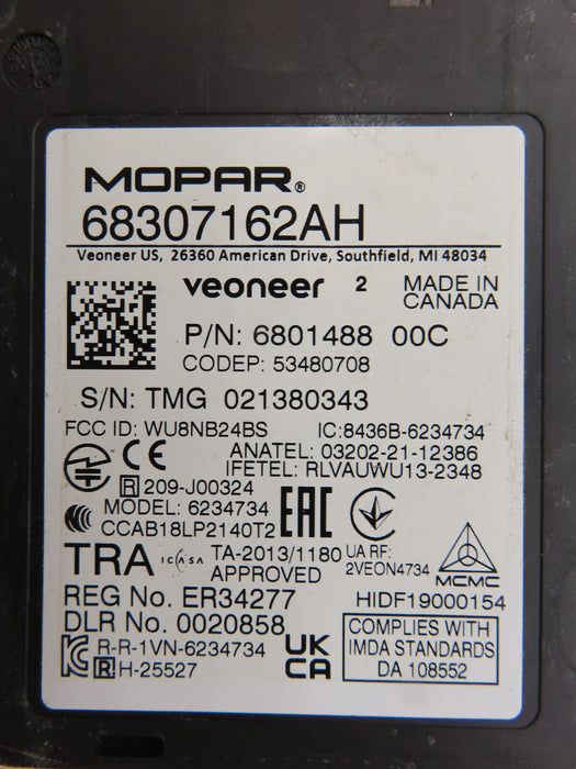 2019-2022 JEEP CHEROKEE REAR BLIND SPOT RADAR SENSOR MODULE OEM 68307162AH