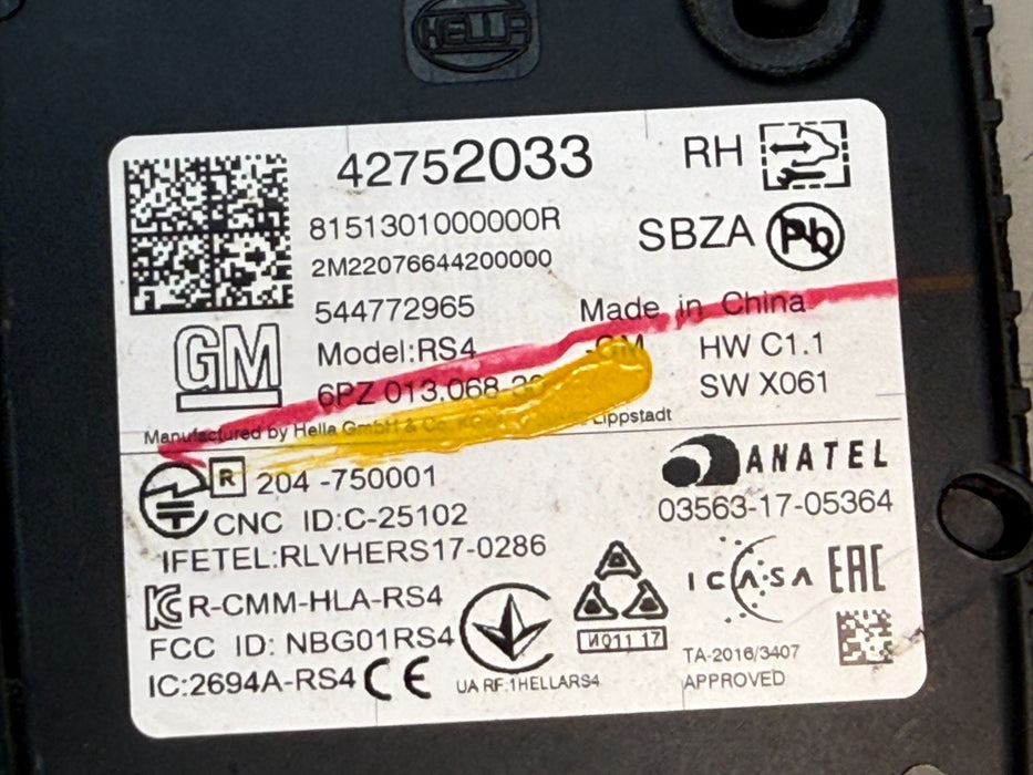 GM REAR RIGHT RH BLIND SPOT RADAR SENSOR MODULE 42752033 OEM
