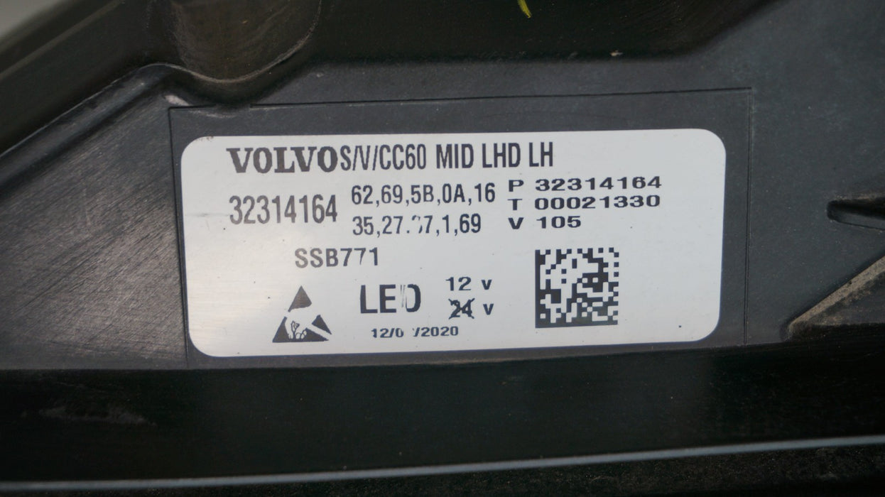 2019-2022 VOLVO S60 V60 FRONT LEFT DRIVER SIDE LED HEADLIGHT OEM 32314164