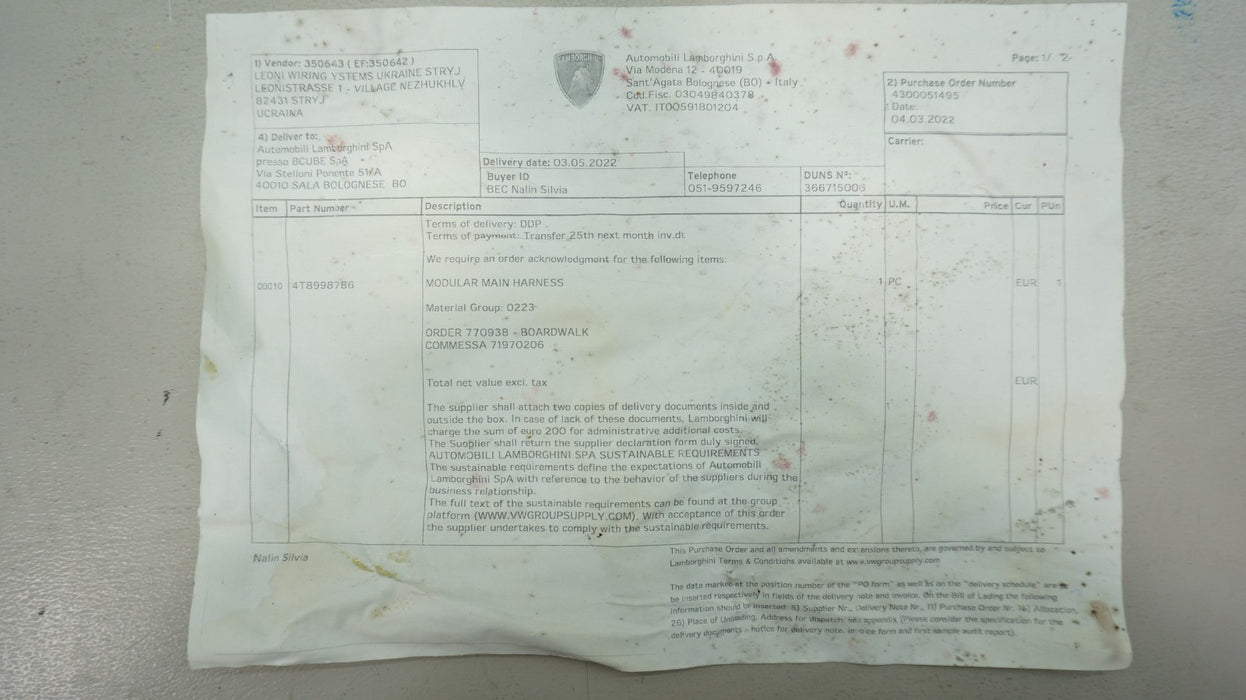 LAMBORGHINI HURACAN MAIN BODY WIRING HARNESS ASSEMBLY OEM LEONI