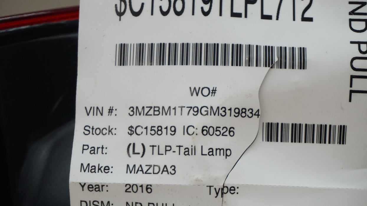 2014-2018 MAZDA 3 REAR LH LEFT DRIVER SIDE OUTER TAIL LIGHT OEM