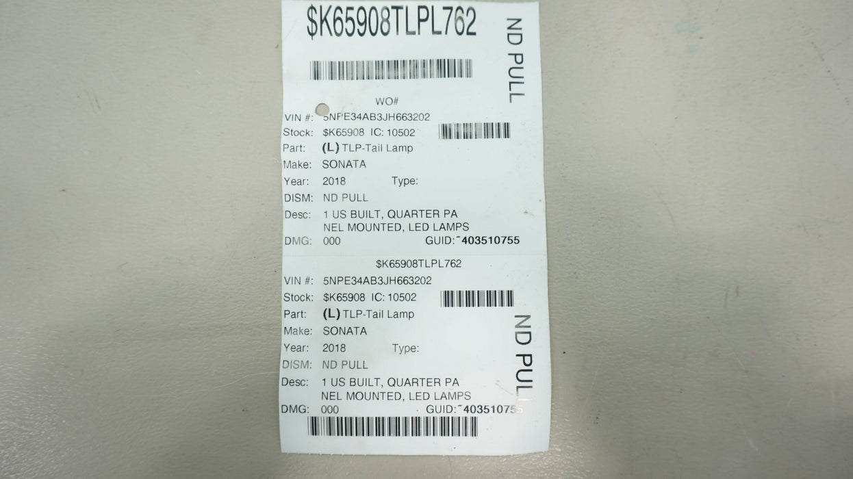 2018-2019 HYUNDAI SONATA REAR LEFT DRIVERS SIDE TAIL LIGHT OEM