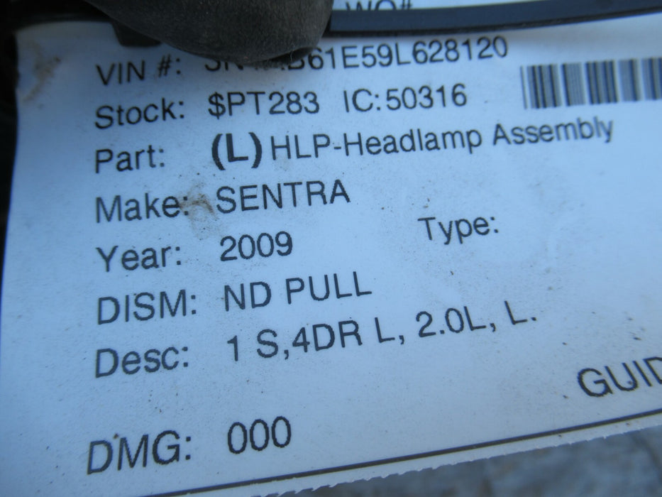 2007-2009 NISSAN SENTRA FRONT LEFT DRIVER SIDE HEADLIGHT LIGHT LAMP HALOGEN OEM