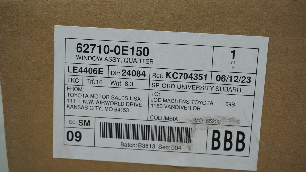 2014-2019 TOYOTA HIGHLANDER REAR LEFT DRIVER SIDE QUARTER WINDOW 62719-OE150 OEM