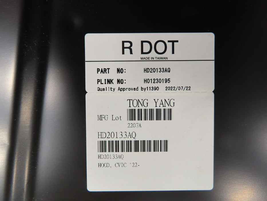 2022 2023 HONDA CIVIC HOOD BONNET PANEL AFTERMARKET TONG YANG (PD)