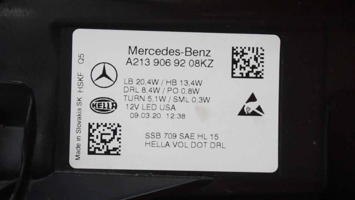 2017-2019 MERCEDES BENZ W213 FRONT RIGHT PASSENGER RH SIDE LED HEADLIGHT OEM