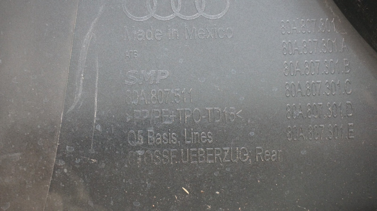 2018-2020 AUDI Q5 REAR BUMPER COVER PANEL OEM 80A807511