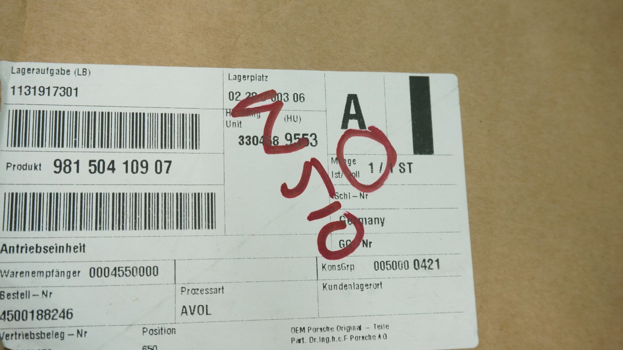2012-2016 PORSCHE BOXSTER 981 REAR SPOILER DRIVE MECHANISM 981.504.109.03 OEM
