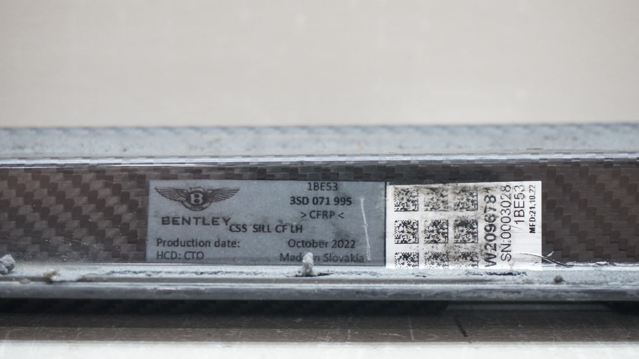 2018+ BENTLEY GT CARBON FIBER LEFT DRIVER SIDE SILL TRIM SKIRT 3SD071995
