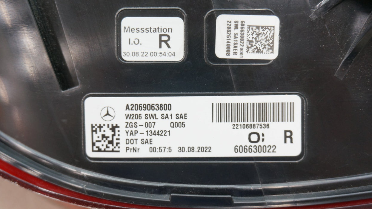2022-2023 MERCEDES-BENZ C300 REAR RIGHT PASSENGER TAIL LIGHT LED OEM A2069063800