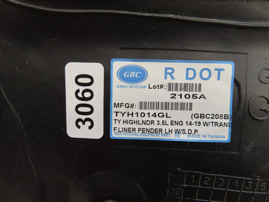 2014-2019 TOYOTA HIGHLANDER FRONT LEFT DRIVER INNER FENDER LINER AFTERMARKET
