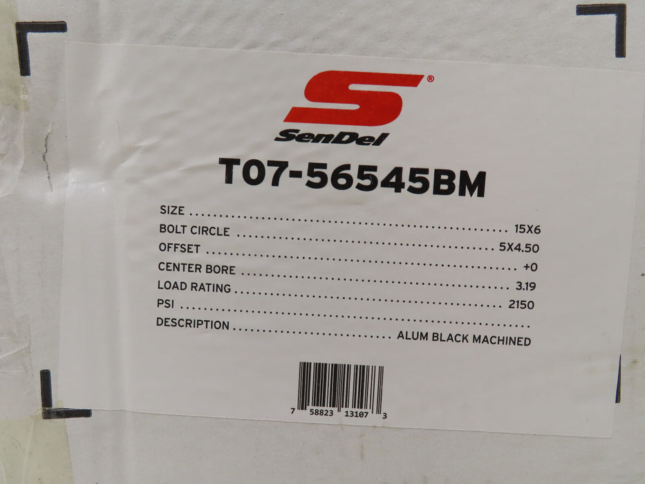 SENDEL 15X6 5/4.5 ALUMINUM BLACK TRAILER WHEEL RIM T07-56545BM (P)