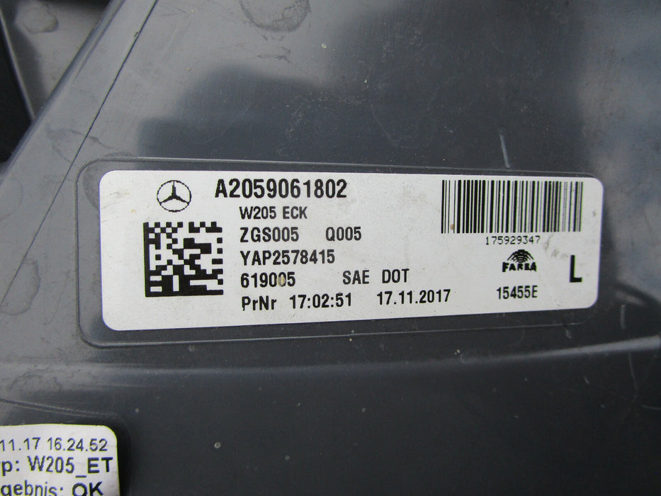 15 16 17 MERCEDES W205 C-CLASS SEDAN LEFT REAR LED TAILLIGHT TAILLAMP OEM