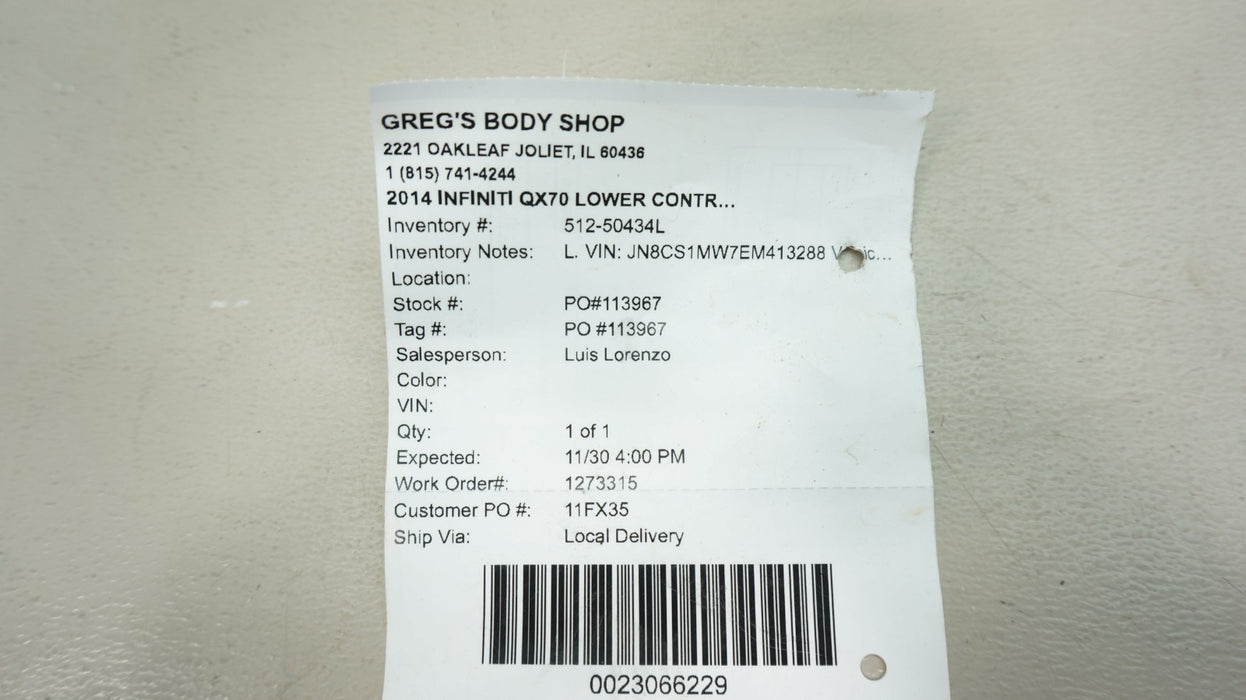 2014-2017 INFINITI QX70 FRONT LEFT LOWER CONTROL ARM OEM