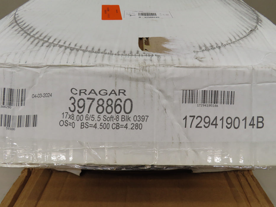 CRAGAR WHEEL SOFT 8 STEEL BLACK 17"x 8" 6 x 5.5" BOLT CIRCLE 4.5" BACKSPACE (P)