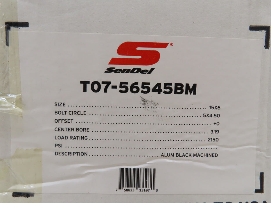 SENDEL 15X6 5/4.5 ALUMINUM BLACK TRAILER WHEEL RIM T07-56545BM (P)