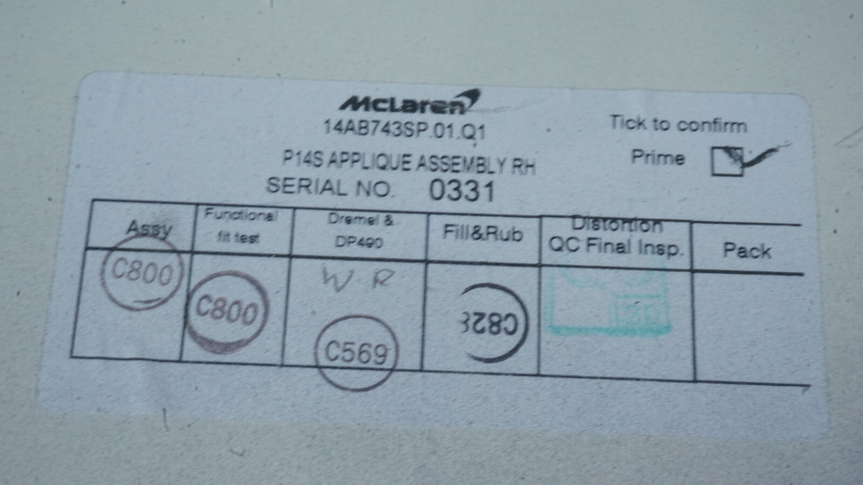 2017-2019 MCLAREN 720S RIGHT PASSENGER SIDE DOOR SKIN PANEL OEM 17 18 19