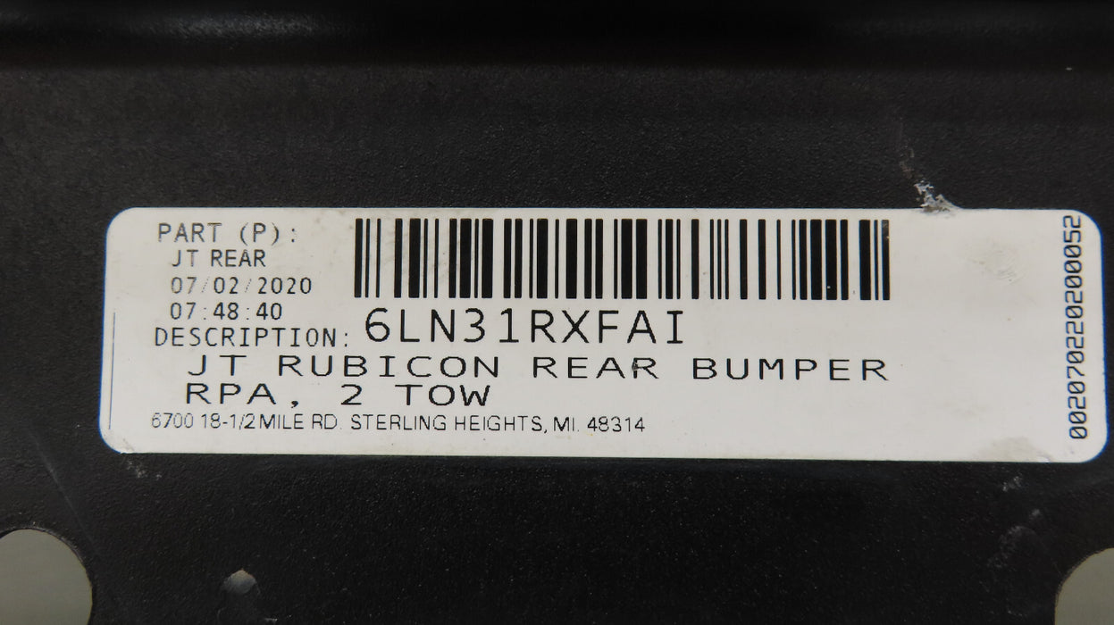 2020-2022 JEEP WRANGLER JT RUBICON REAR BUMPER COVER OEM 6LN31RXFAI