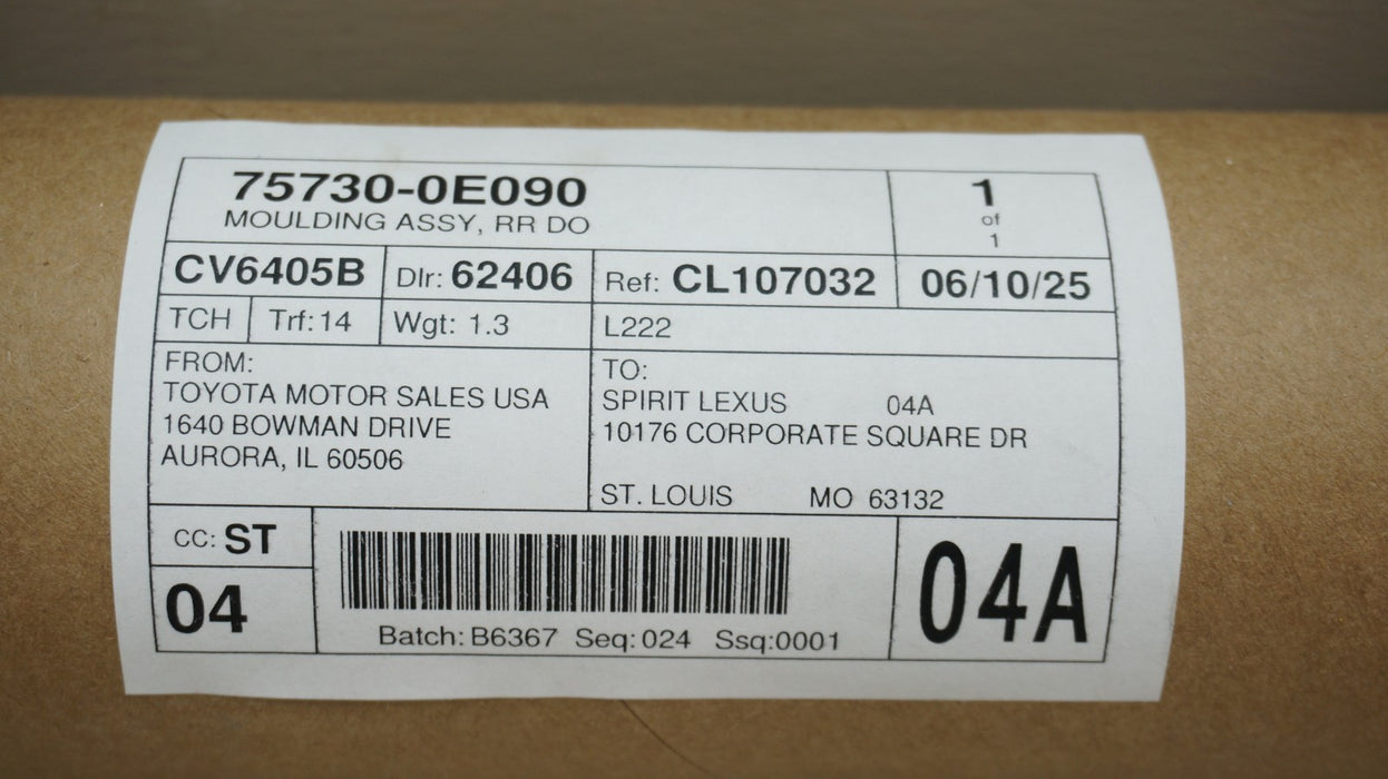 2016-2022 LEXUS RX350 RX450H REAR RIGHT DOOR BELT MOLDING OEM 75730-0E090